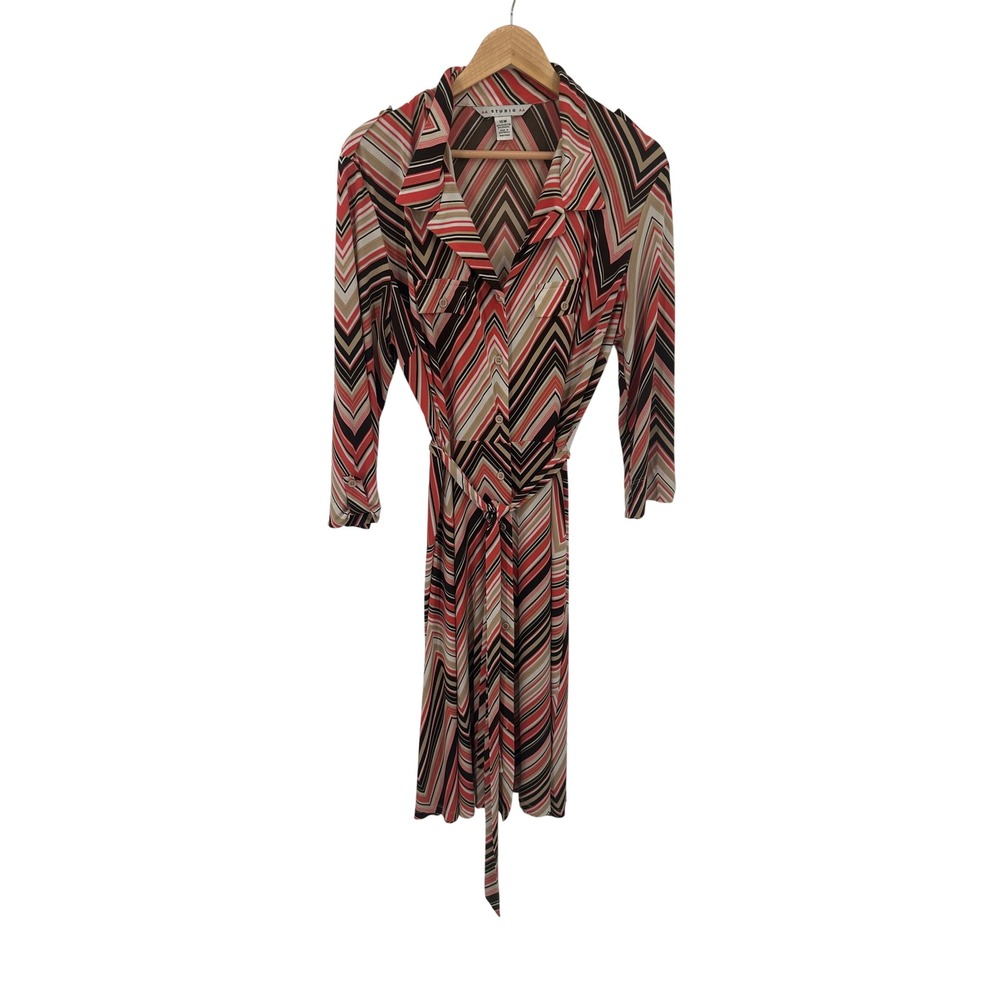 AA Studio AA Women Shirtdress Womens 16W Chevron Retro 70s Career Workwear